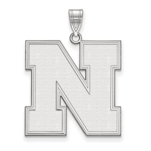 14k White Gold U. of Nebraska XL Initial N Pendant